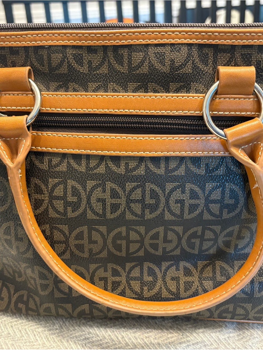 Giani Bernini Brown Monogram Satchel with Tan Trim - Picture 6 of 10